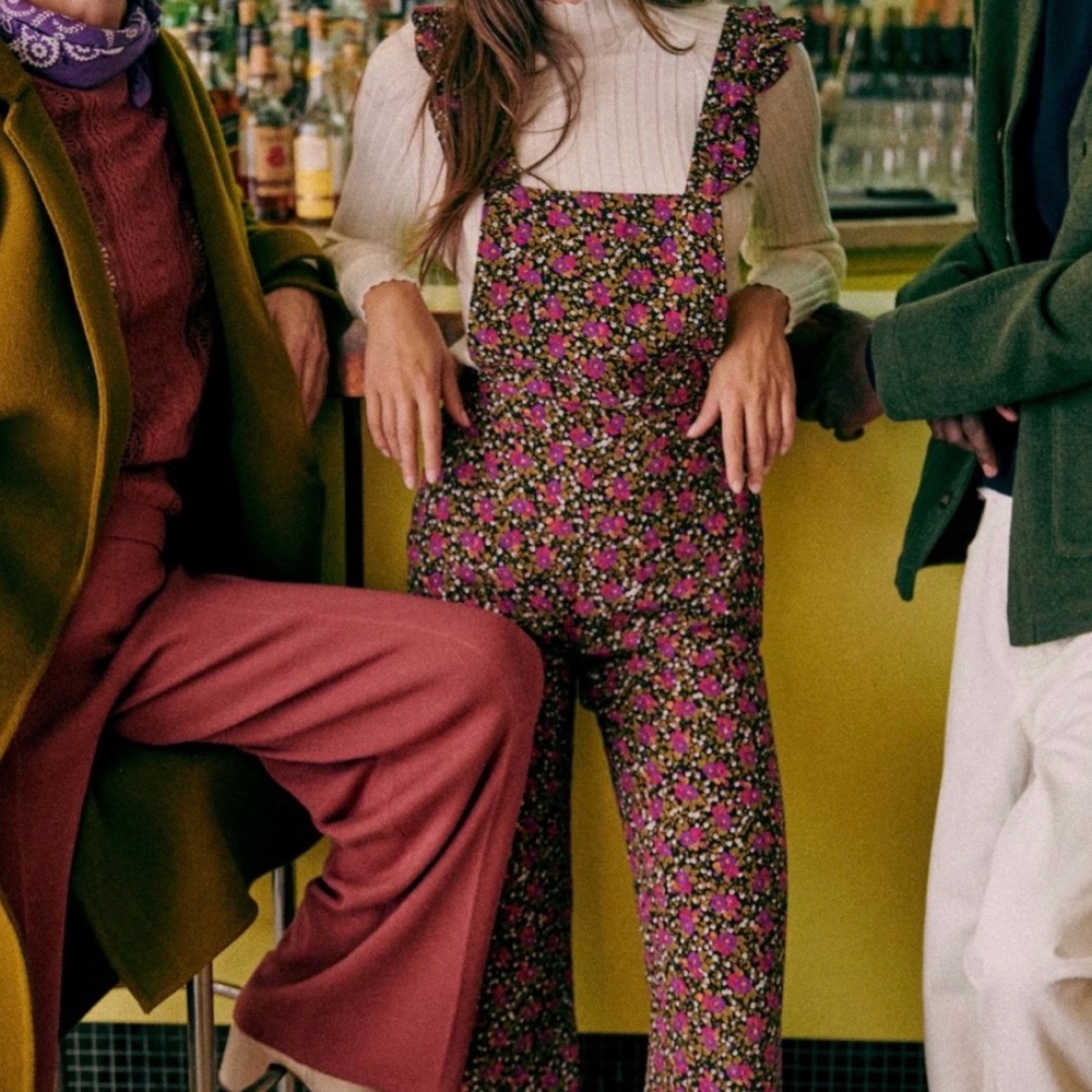 NWT Sezane Pink Floral Ruffle-Strap Jumpsuit